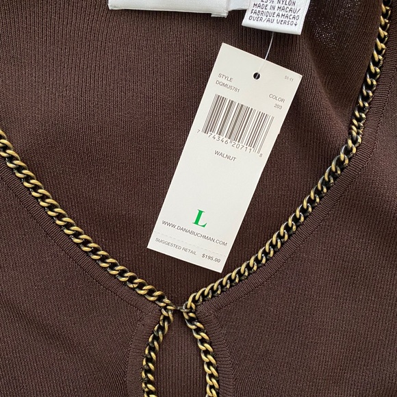 Dana Buchman walnut tunic L chain embellishment - Picture 3 of 4